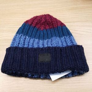 PAUL SMITH Mens Beanie Hat Blue Stripe Mohair Wool Knit Ribbed Logo $125